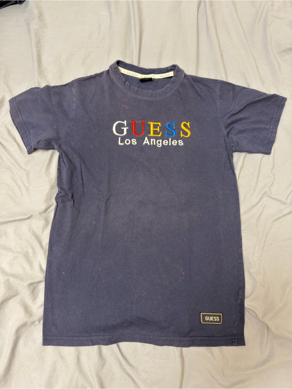Guess Navy Short-Sleeve 'Los Angeles' Logo Tee with Multicolor Embroidery